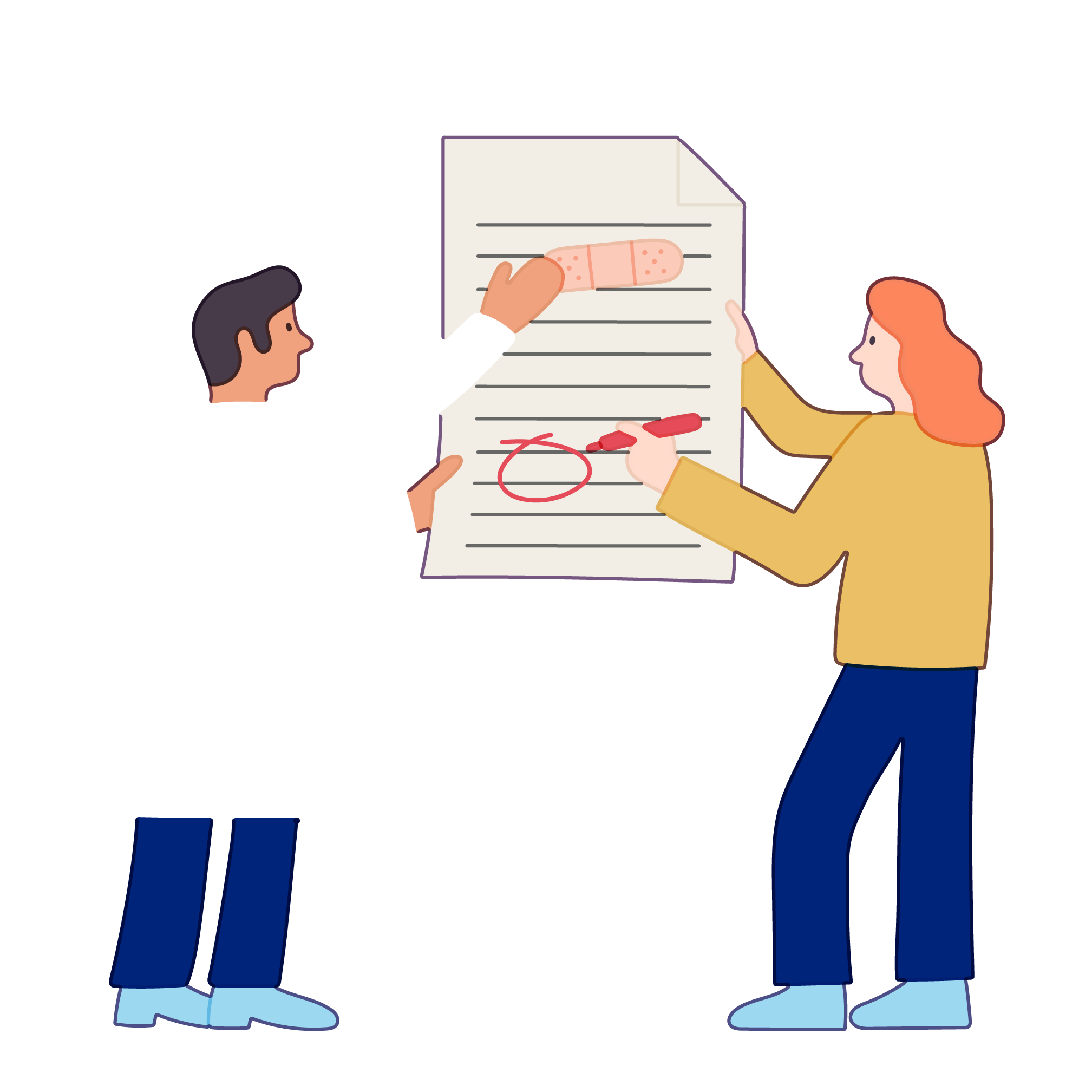 A doctor and his patient bandage and mark up a medical chart together.